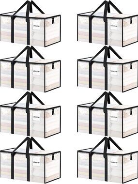 NEW 8 Pack Extra Large Heavy Duty Moving Bags, Clear Storage Bins with Lids